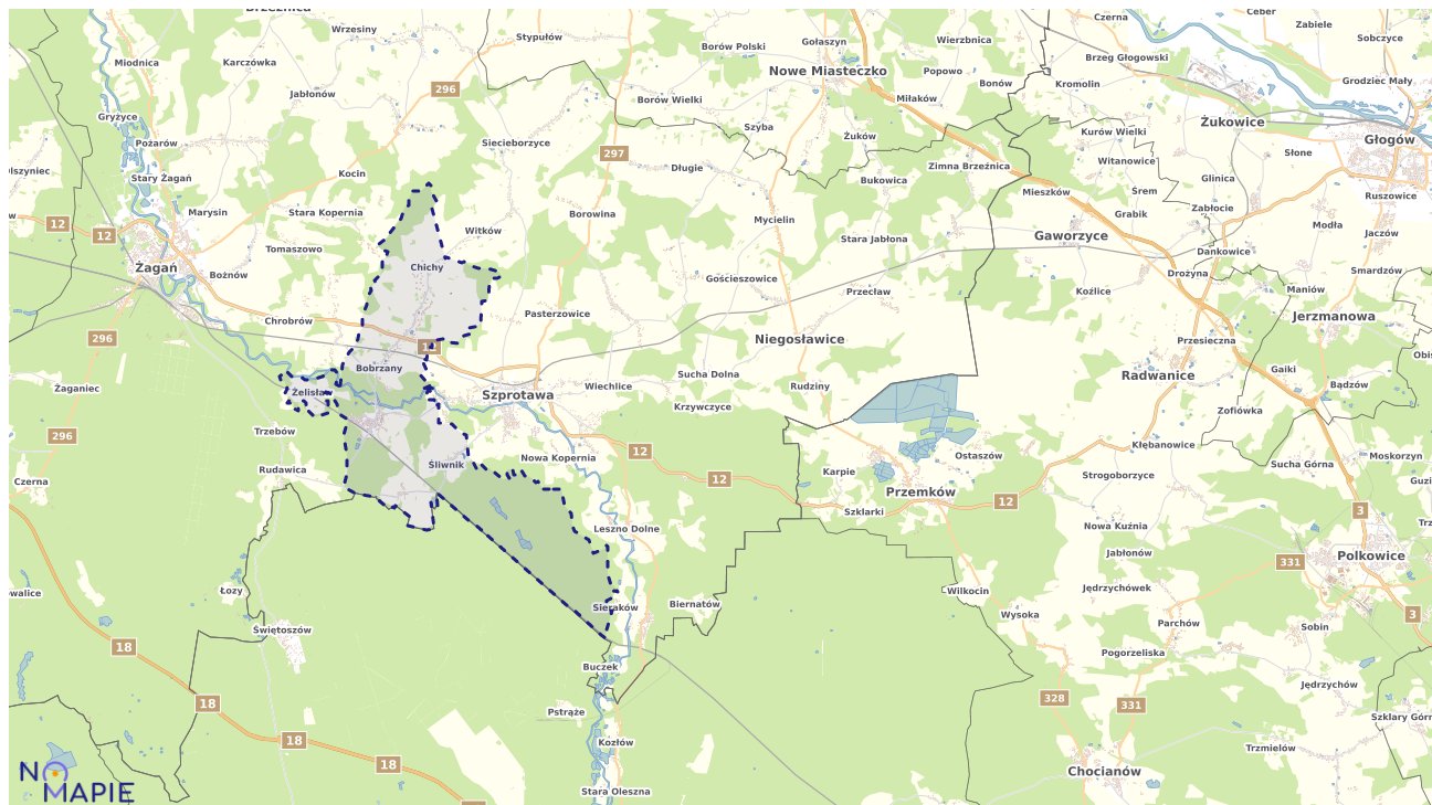 Mapa obszarów ochrony przyrody Małomic